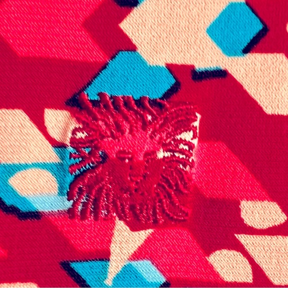 Anne Klein Womens gold Button Front Dress Size s Stretchy red & blue pattern - Picture 3 of 8